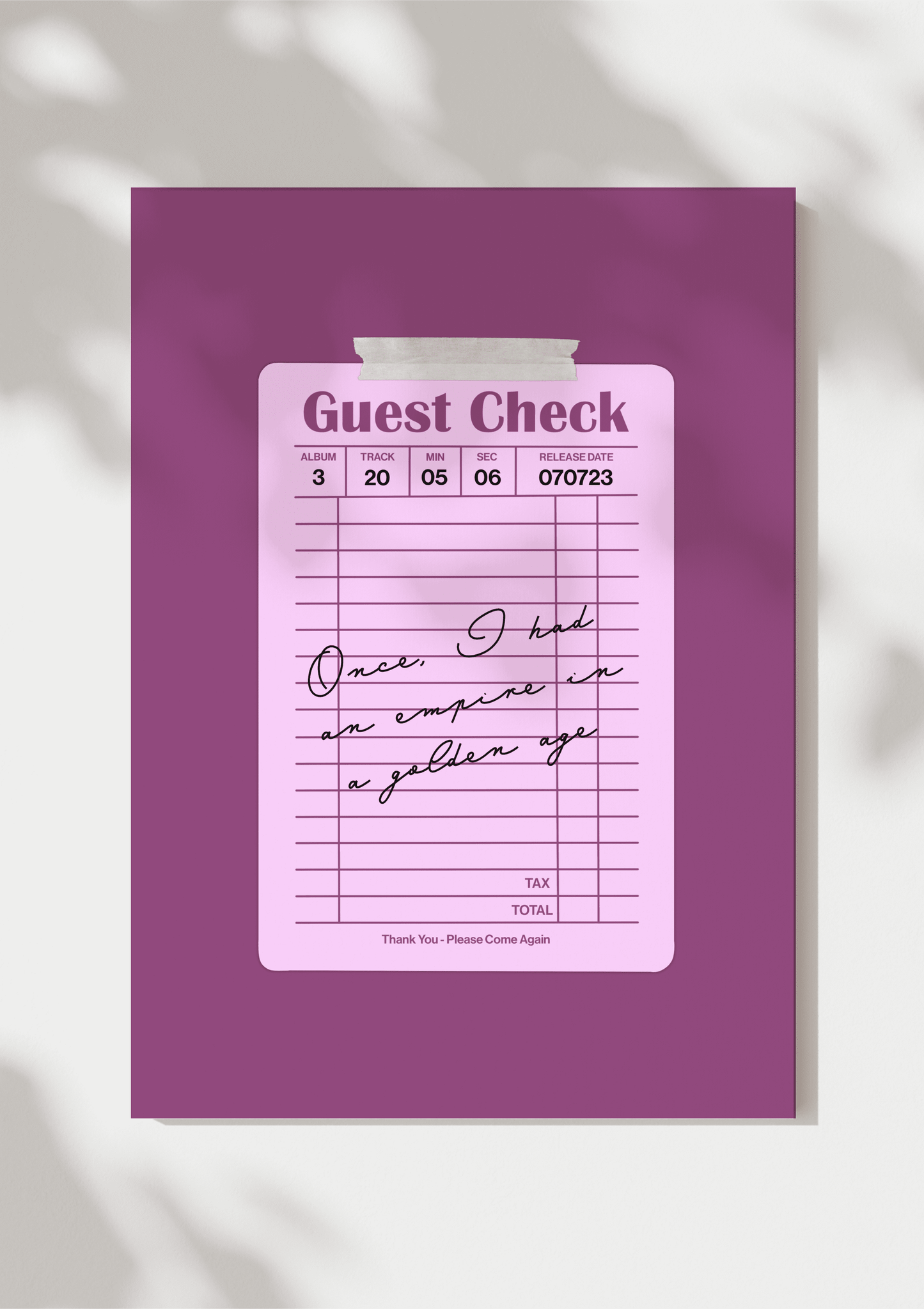 Speak Now Guest Check Print
