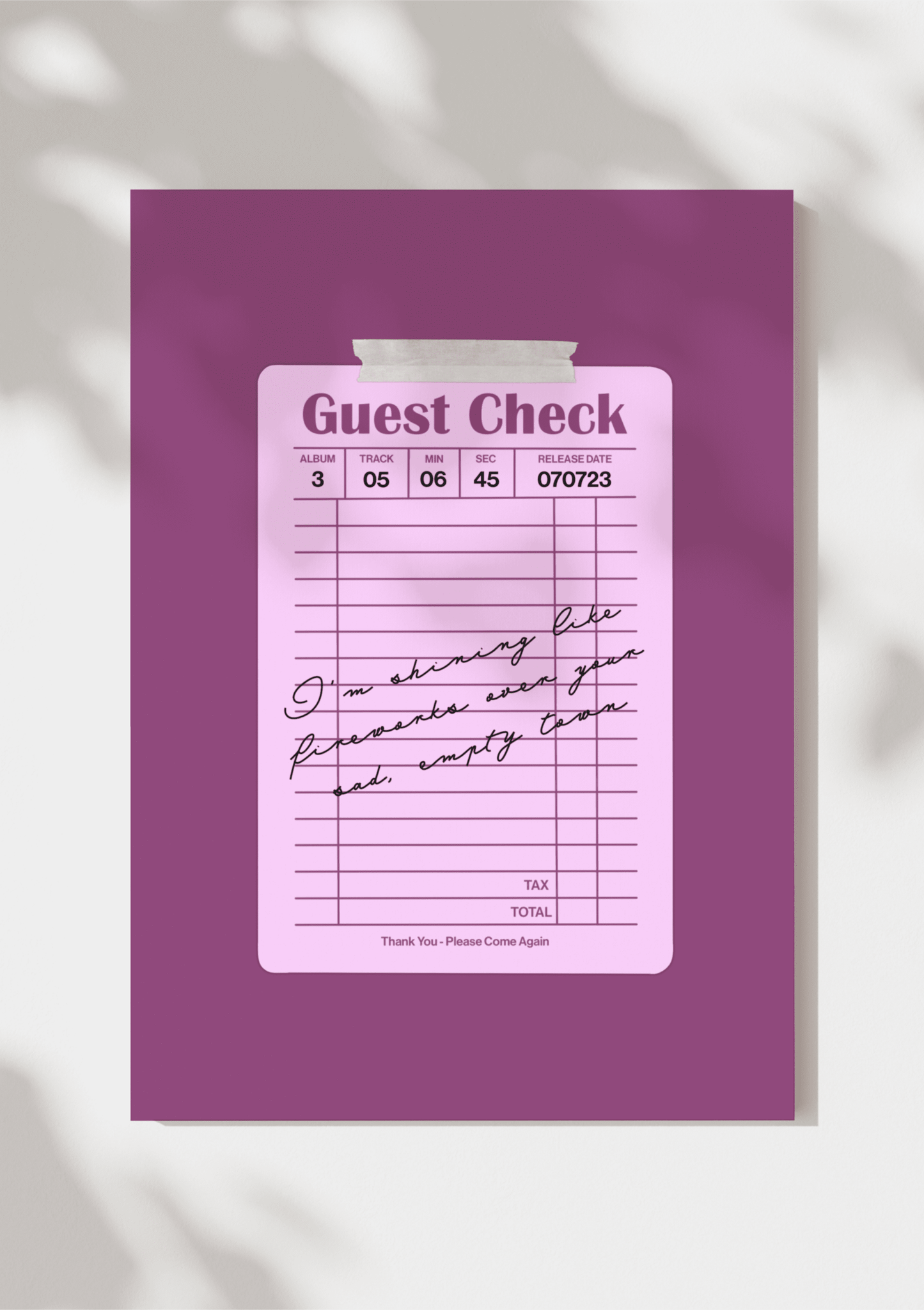 Speak Now Guest Check Print