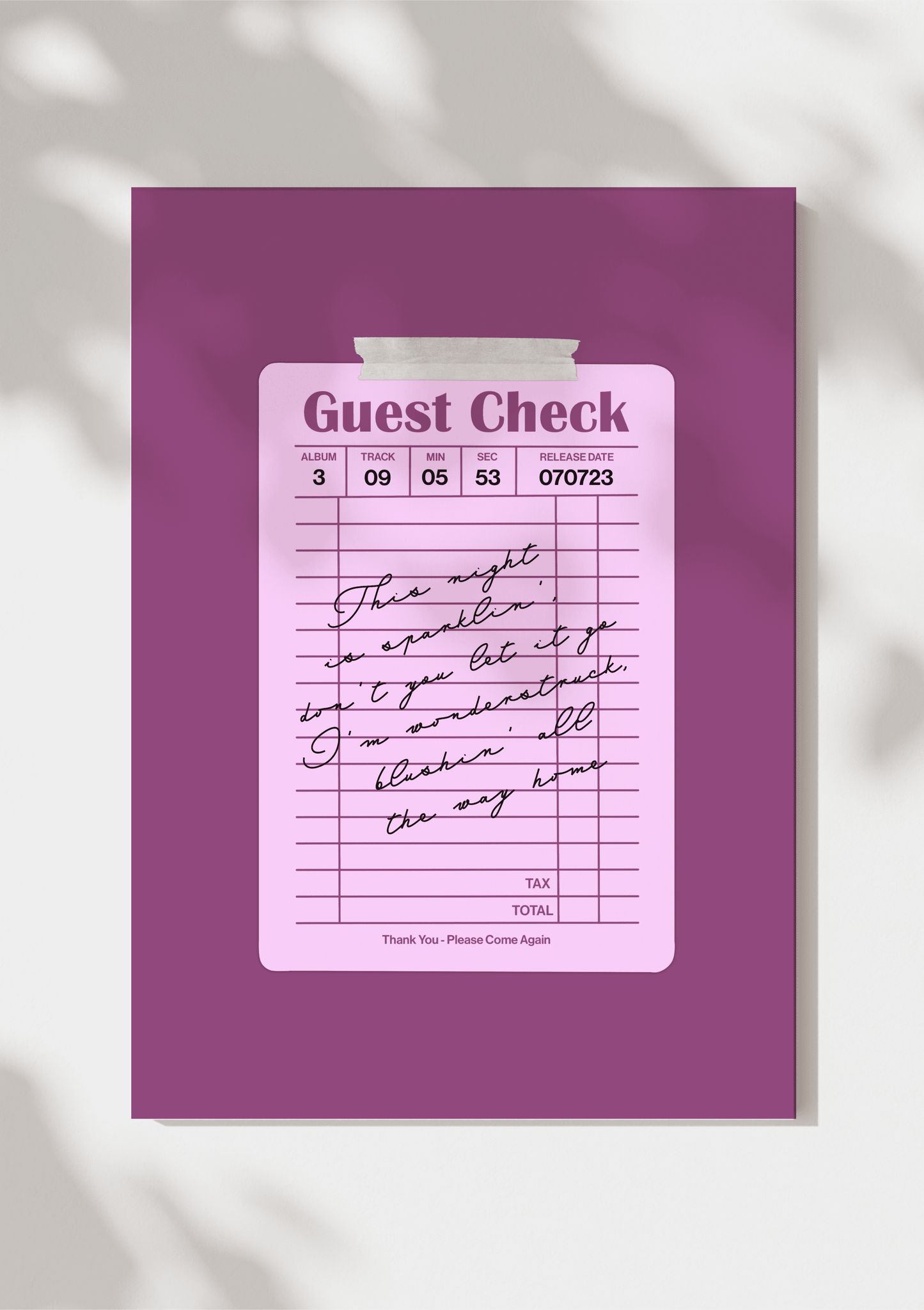 Speak Now Guest Check Print