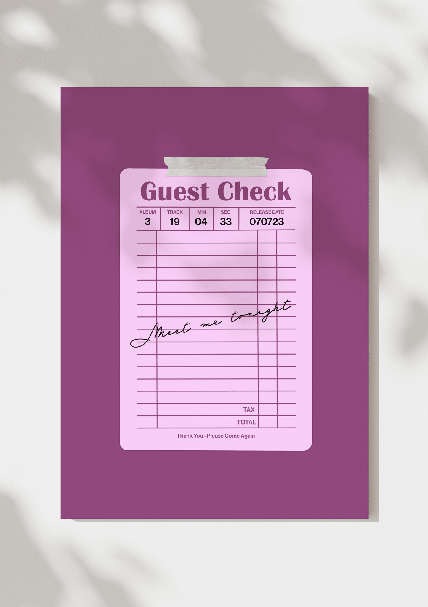 Speak Now Guest Check Print