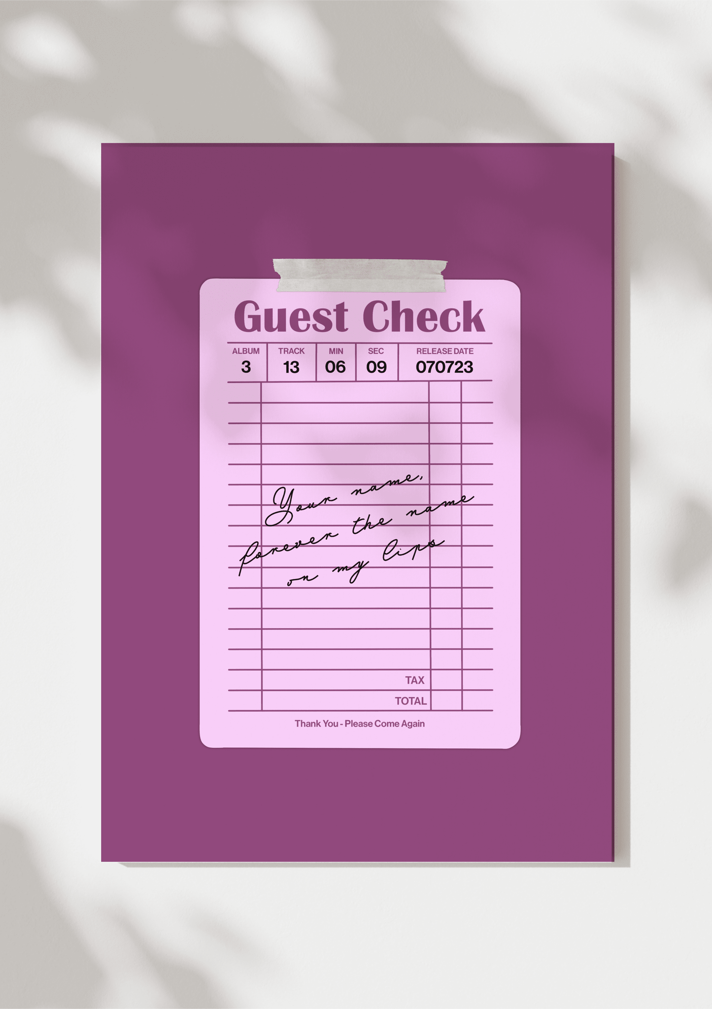 Speak Now Guest Check Print
