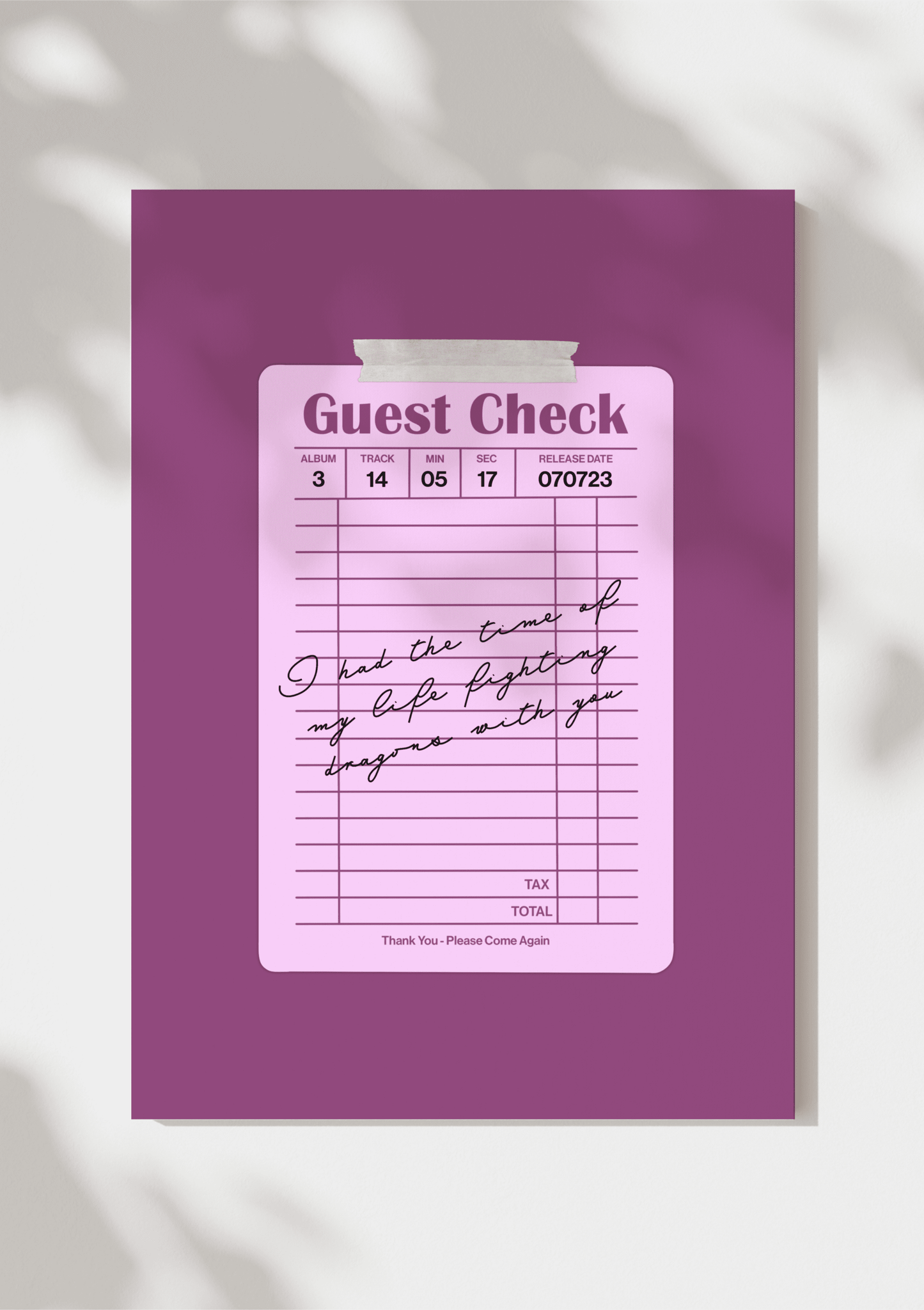 Speak Now Guest Check Print