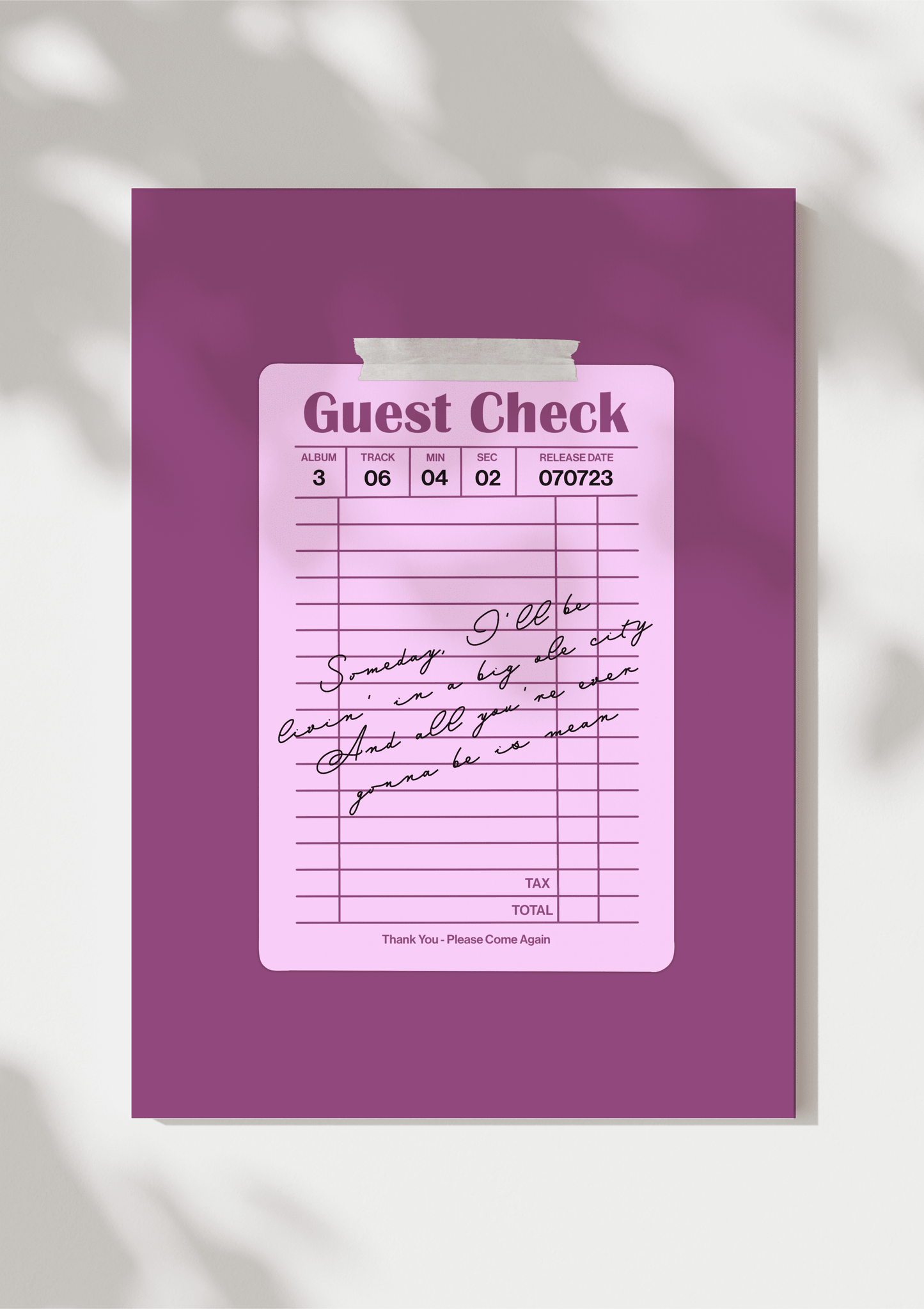 Speak Now Guest Check Print