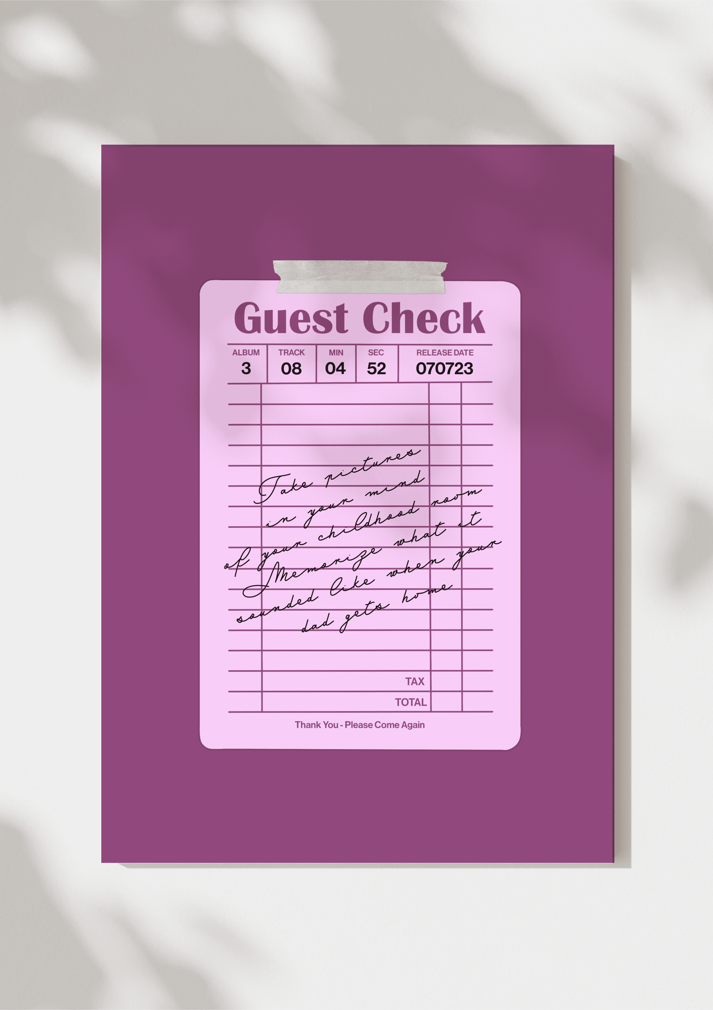 Speak Now Guest Check Print
