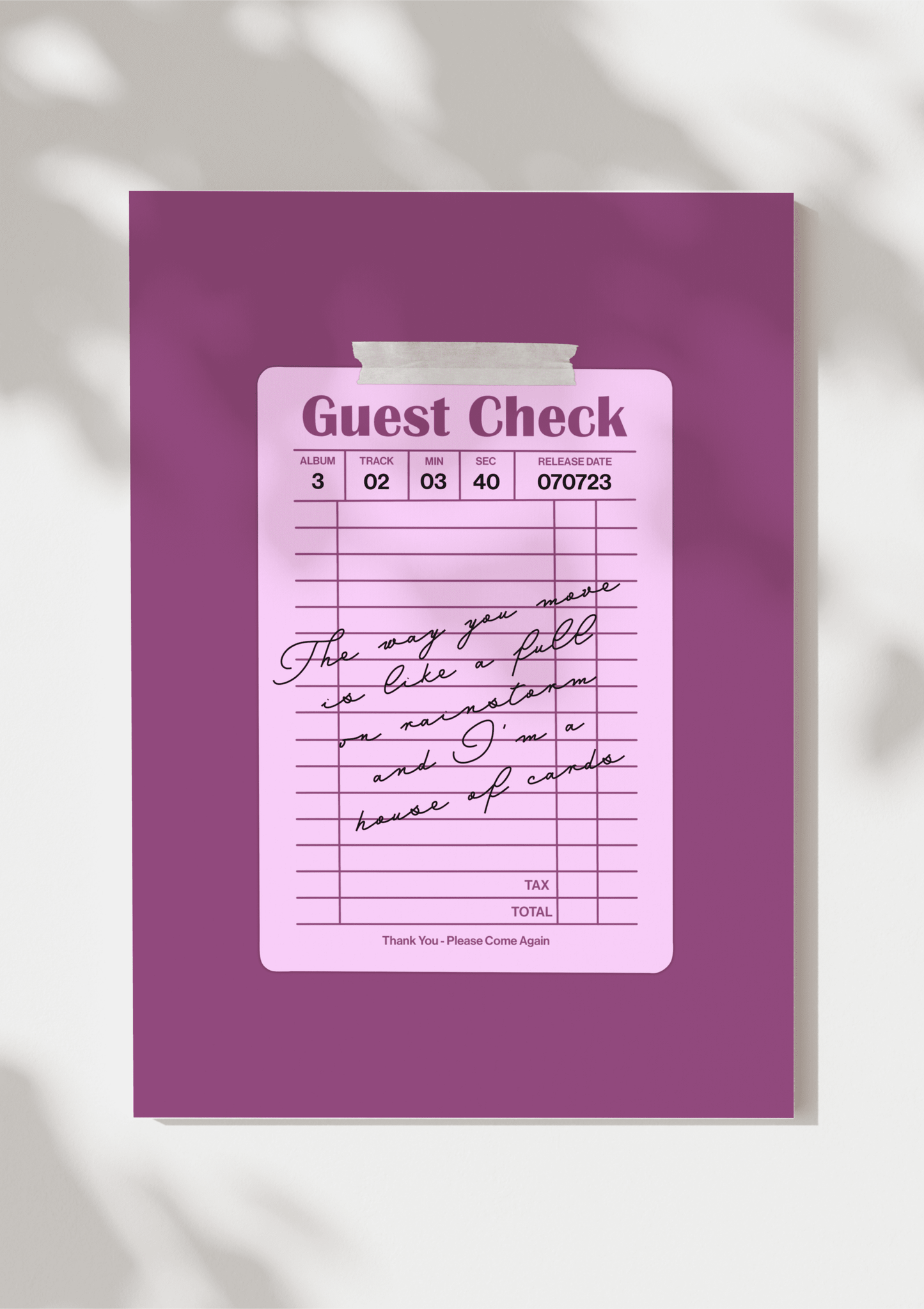 Speak Now Guest Check Print