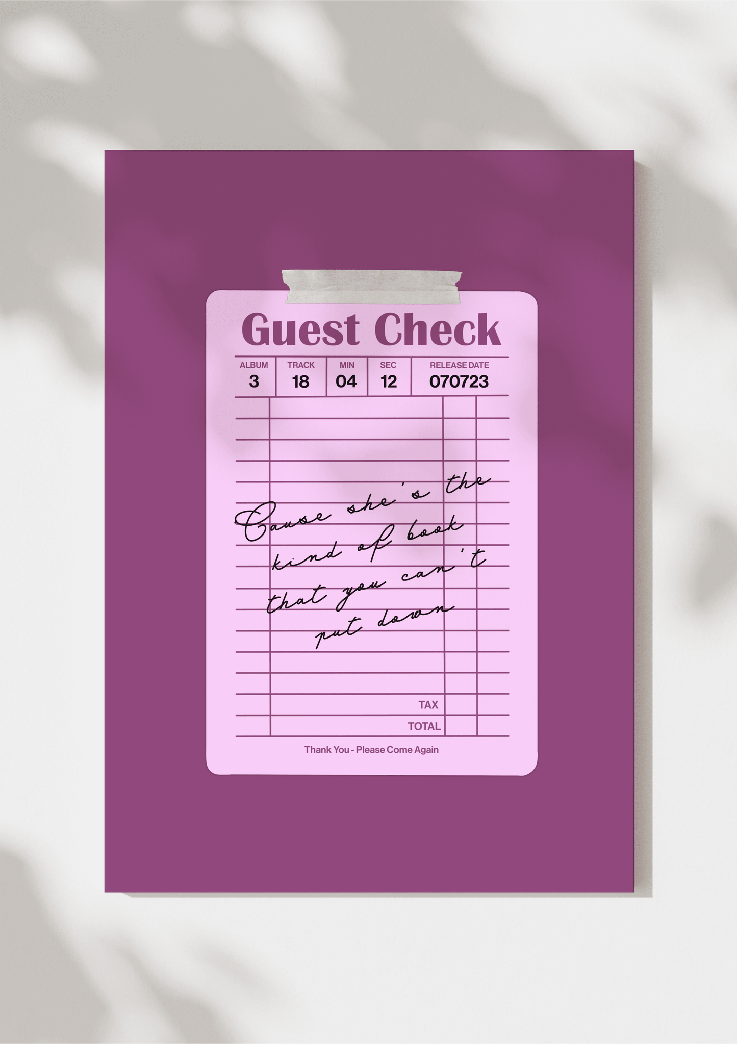 Speak Now Guest Check Print