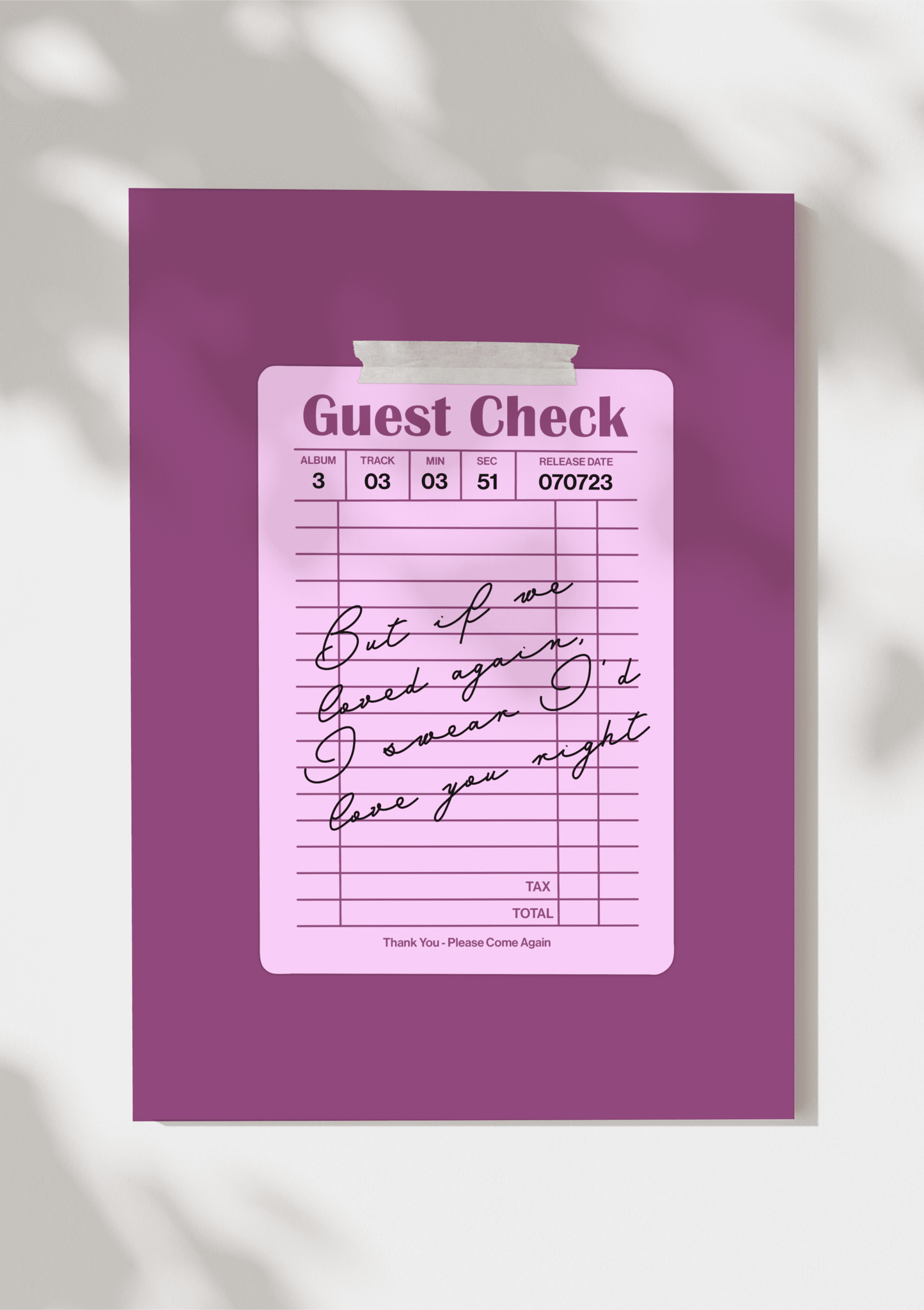 Speak Now Guest Check Print
