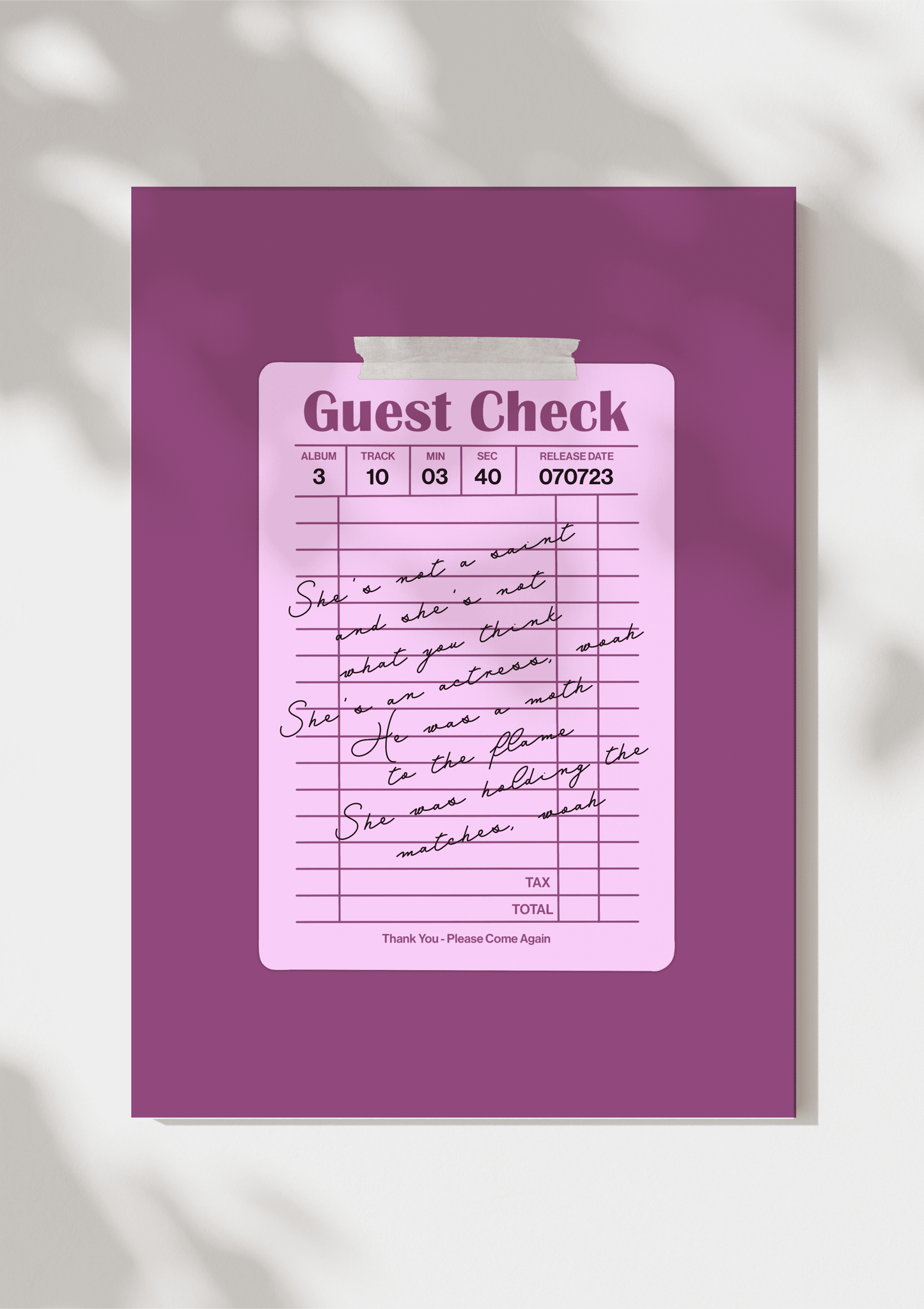 Speak Now Guest Check Print