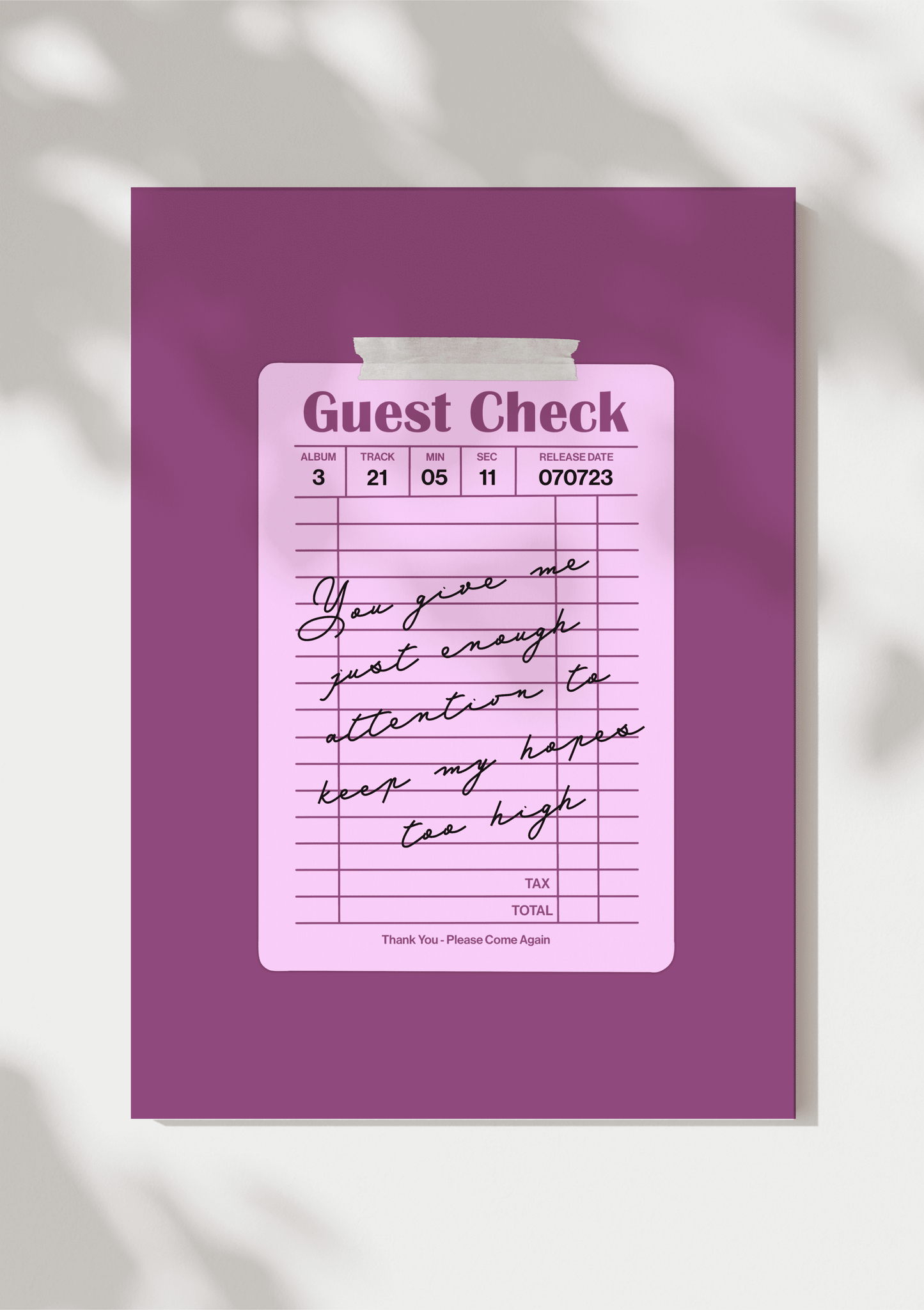 Speak Now Guest Check Print