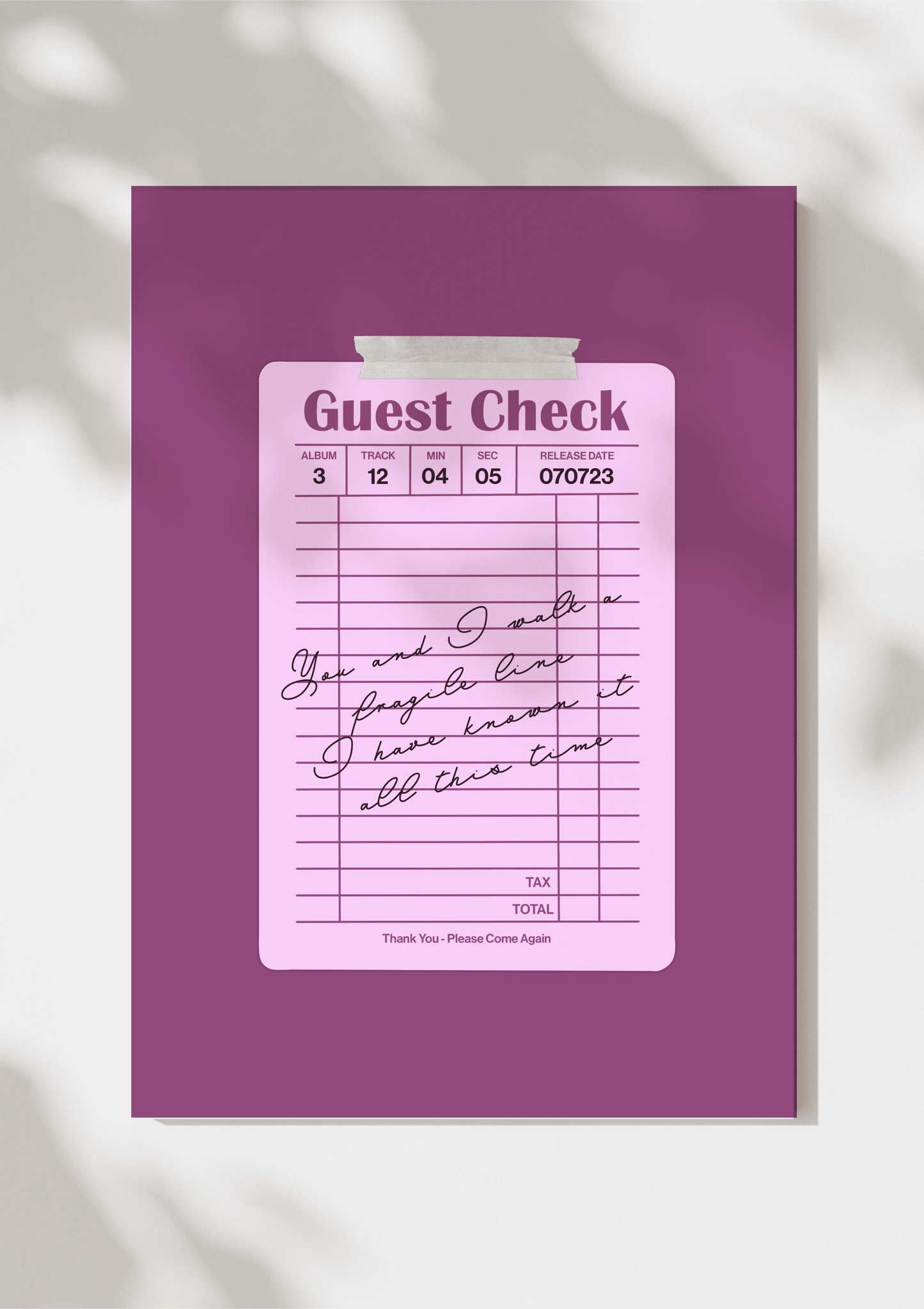 Speak Now Guest Check Print