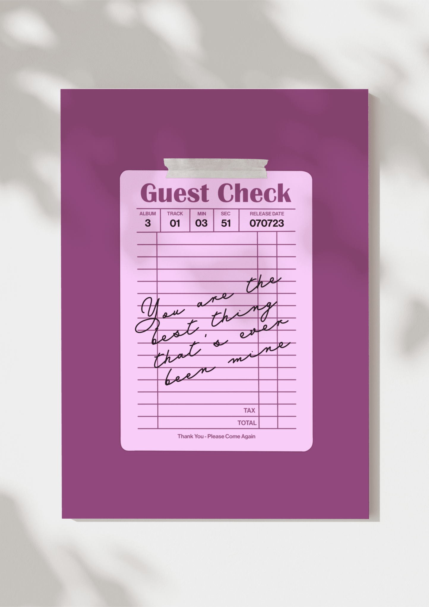 Speak Now Guest Check Print