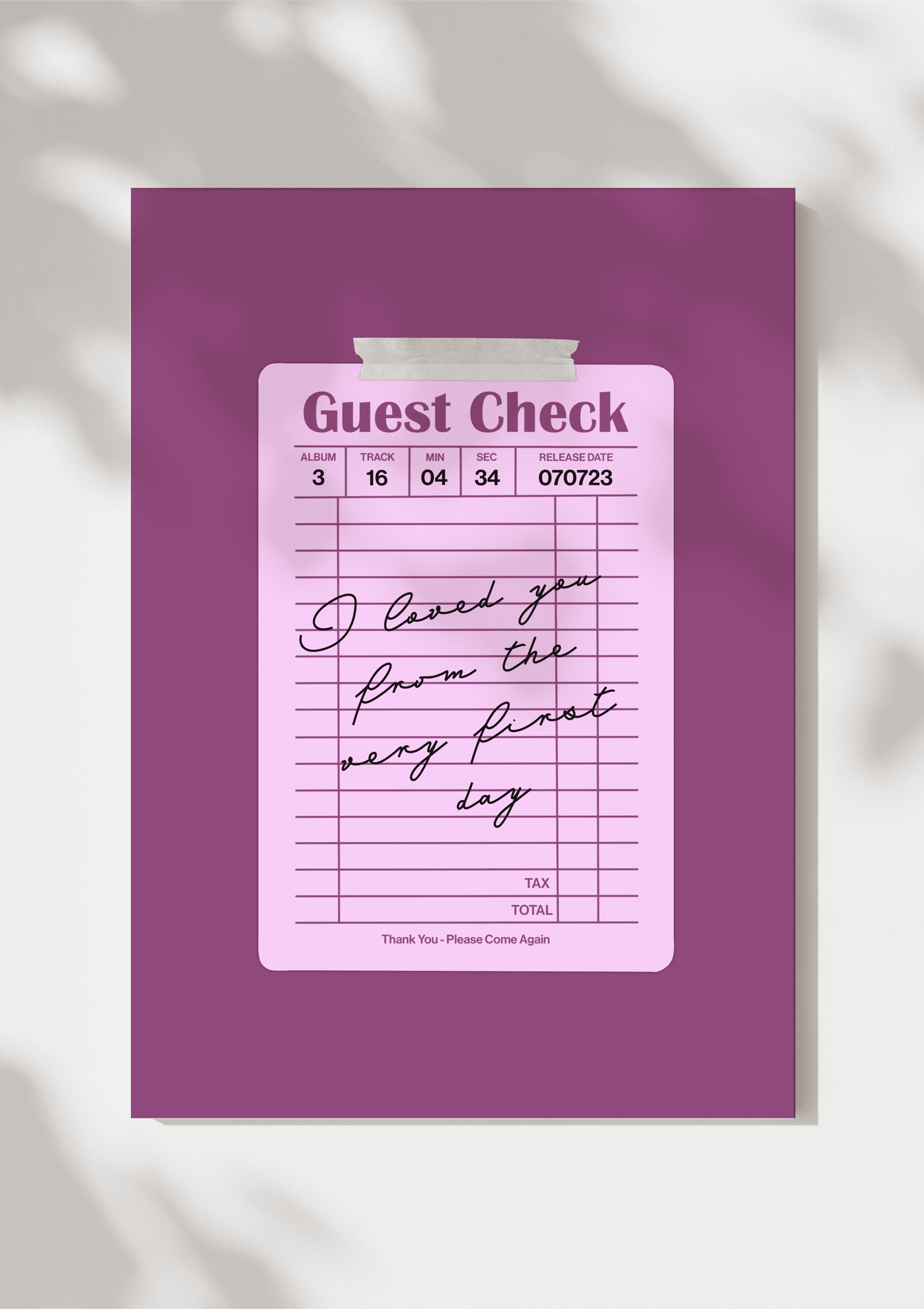 Speak Now Guest Check Print