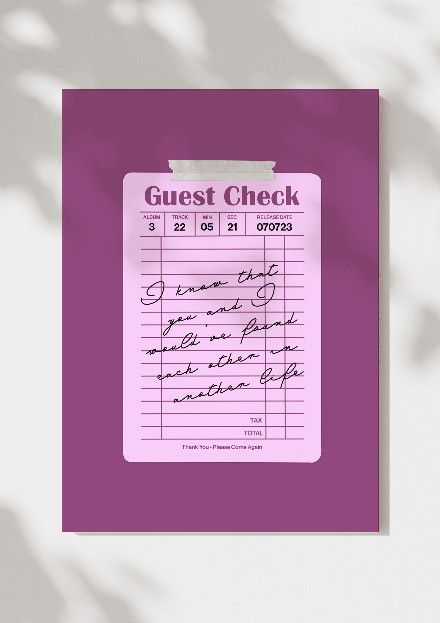 Speak Now Guest Check Print